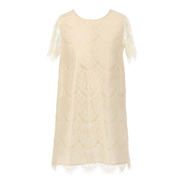 Big Girls Ivory Eyelet Lace Scallop Short Sleeved Party Dress 8-14 - SophiasStyle.com
